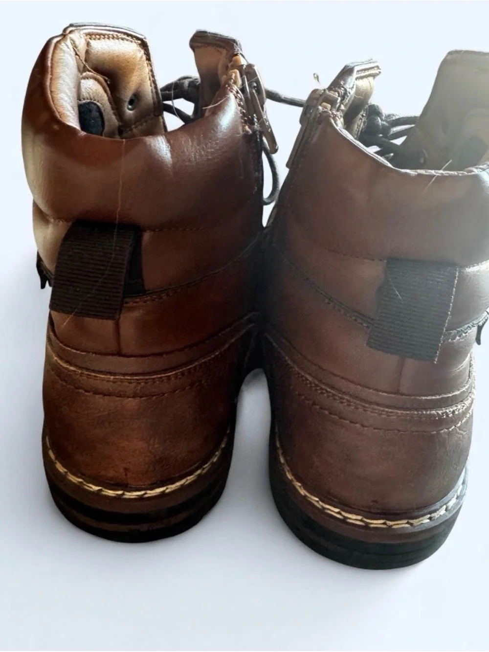 Steve Madden Men's Brown Leather Cap-Toe Lace-Up Side-Zip Boots